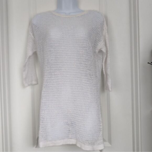J. Jill Sweaters - J Jill White Mesh Crochet Sweater Top Cotton Blend Pullover Cover Up Size XS